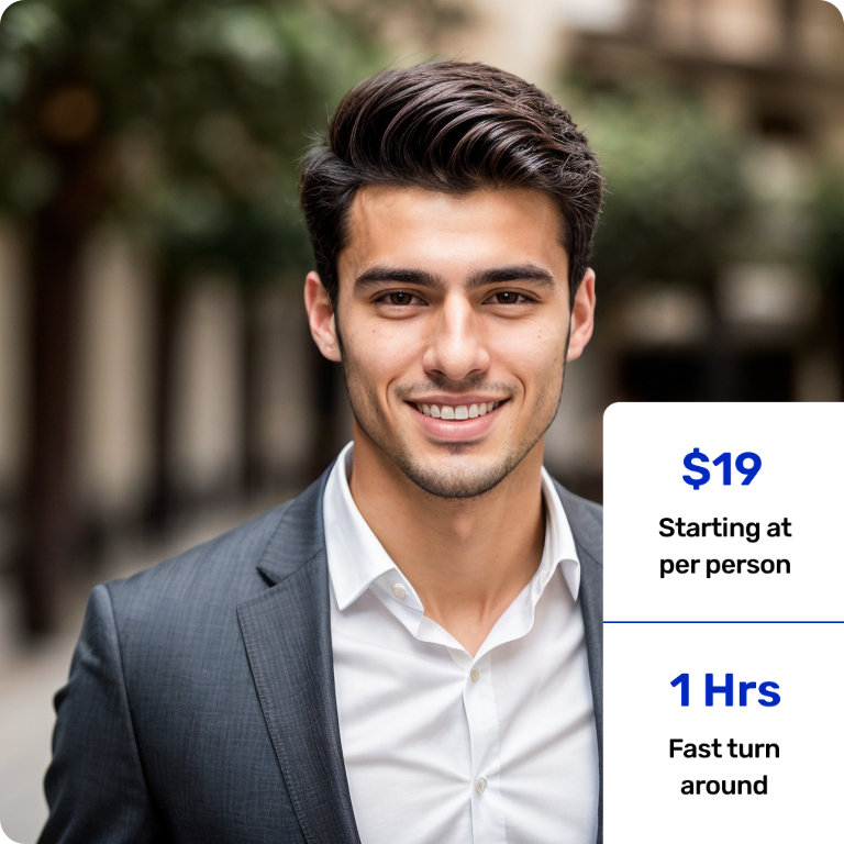 Business headshot showing price of service and results