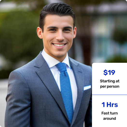 Business headshot showing price of service and results
