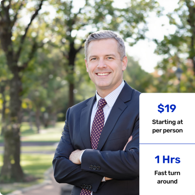 Business headshot showing price of service and results